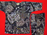 義若オリジナルの鯉口シャツ・ダボシャツ　牡丹と桜　藍黒